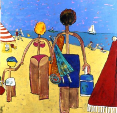 Peinture intitulée "plage" par Wally, Œuvre d'art originale, Huile