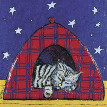 Peinture intitulée "le chat dort sous l…" par Wally, Œuvre d'art originale, Huile