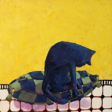 Peinture intitulée "chat contre jour" par Wally, Œuvre d'art originale