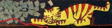 Peinture intitulée "chat joueur" par Wally, Œuvre d'art originale