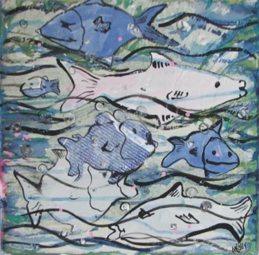 Peinture intitulée "poisson bleu" par Wally, Œuvre d'art originale