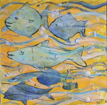 Peinture intitulée "poisson jaune" par Wally, Œuvre d'art originale