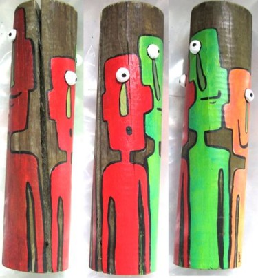 Peinture intitulée "bois cylindre oeil…" par Wally, Œuvre d'art originale