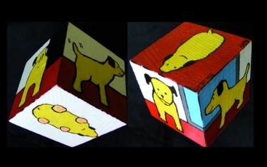 Peinture intitulée "Cube chien" par Wally, Œuvre d'art originale