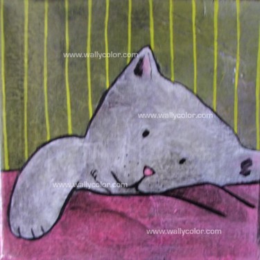 Peinture intitulée "chat couché face fd…" par Wally, Œuvre d'art originale