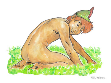 Pittura intitolato "Male Nude Art Boy C…" da Wally Rainbow, Opera d'arte originale, Acquarello