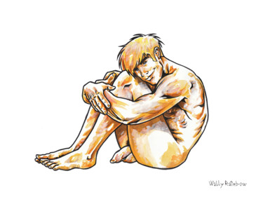 Painting titled "Nude Male Boy Gay A…" by Wally Rainbow, Original Artwork, Watercolor