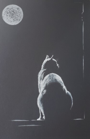 Dessin intitulée "Luz de luna" par Walter Ahumada, Œuvre d'art originale, Crayon