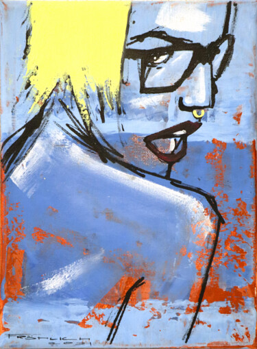 Картина под названием "Blonde frau mit Bri…" - Walter Fröhlich, Подлинное произведение искусства, Акрил Установлен на Деревя…