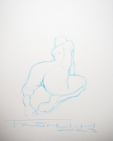 Dibujo titulada "blauer Akt" por Walter Fröhlich, Obra de arte original, Conté