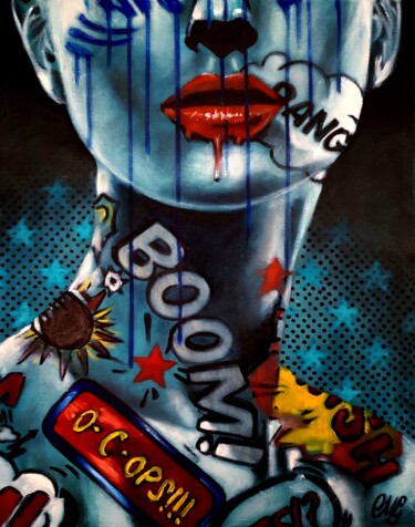 Painting titled "Boom" by Walter Geraci, Original Artwork, Oil Mounted on Wood Stretcher frame
