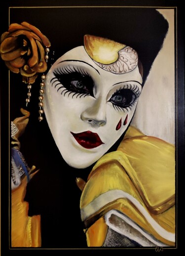 Painting titled "Masquerade" by Walter Geraci, Original Artwork, Oil Mounted on Wood Stretcher frame