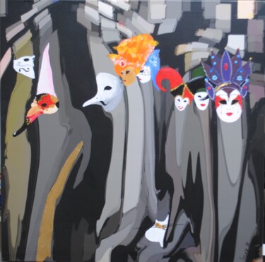 Картина под названием "Carnevale di Venezia" - Walter Lehmann, Подлинное произведение искусства, Акрил Установлен на Деревян…