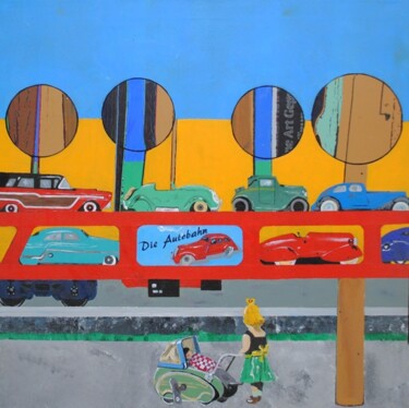 Painting titled "Die Autobahn" by Walter Lehmann, Original Artwork, Acrylic Mounted on Wood Stretcher frame