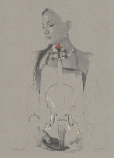 Zeichnungen mit dem Titel ""Die Geigenbauerin…" von Walter Roos, Original-Kunstwerk, Bleistift