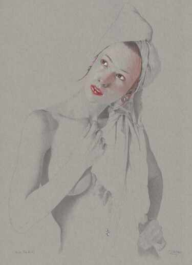 Dessin intitulée ""Pose Nr.24 (22:36)"" par Walter Roos, Œuvre d'art originale, Crayon