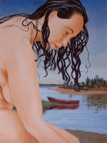 Malerei mit dem Titel ""Susanne beim Bade "" von Walter Roos, Original-Kunstwerk, Öl