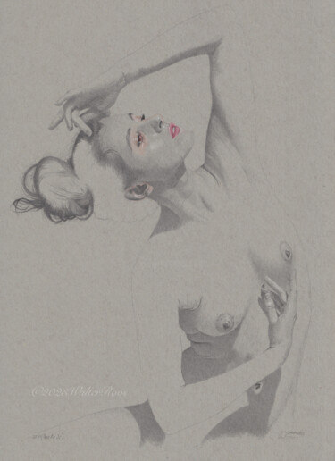 Drawing titled ""Pose Nr.25 (22:44)"" by Walter Roos, Original Artwork, Pencil