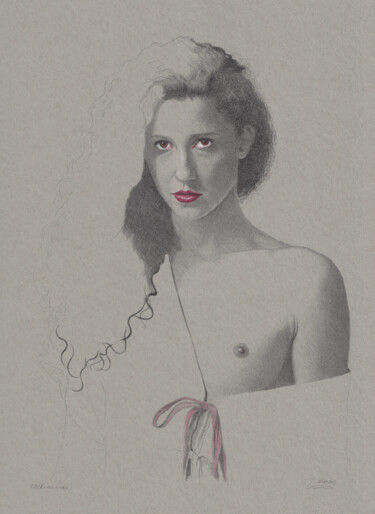 Dessin intitulée ""Die rote Schleife…" par Walter Roos, Œuvre d'art originale, Crayon