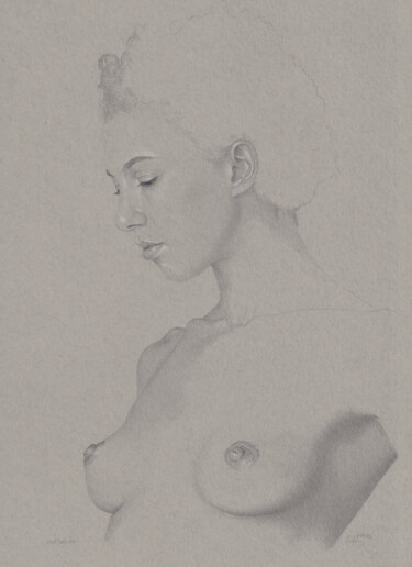 Drawing titled ""Looks down (21:38)"" by Walter Roos, Original Artwork, Pencil