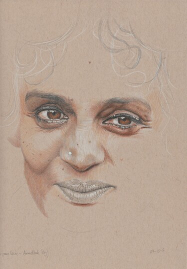 Disegno intitolato ""Arundhati Roy"" da Walter Roos, Opera d'arte originale, Matita