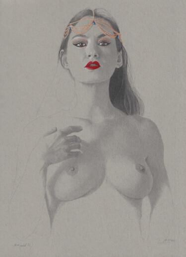 Dessin intitulée ""Naked Isis (19:04)"" par Walter Roos, Œuvre d'art originale, Crayon