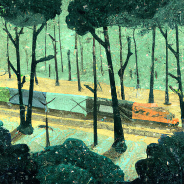 Digital Arts titled "Deserted Train on a…" by Walter Williams, Original Artwork, Digital Painting