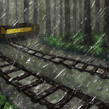 Цифровое искусство под названием "Train Deserted on a…" - Walter Williams, Подлинное произведение искусства, Цифровая живопи…