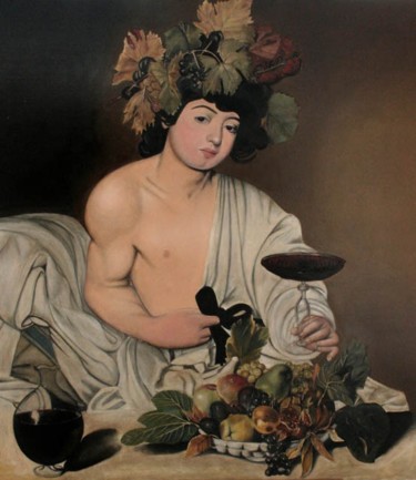 Pittura intitolato "Bacco-Caravaggio -…" da Walter Cozzoli, Opera d'arte originale