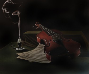 Pittura intitolato "Violino & candela" da Walter Cozzoli, Opera d'arte originale