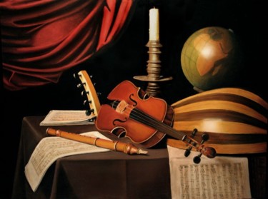 Pittura intitolato "LiutoViolinoCandela" da Walter Cozzoli, Opera d'arte originale