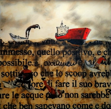 Painting titled "Autoritratto con ma…" by Walter Passarella, Original Artwork, Collages