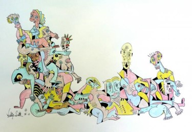 Peinture intitulée "Who's the boss II" par Walter Scott, Œuvre d'art originale, Crayon