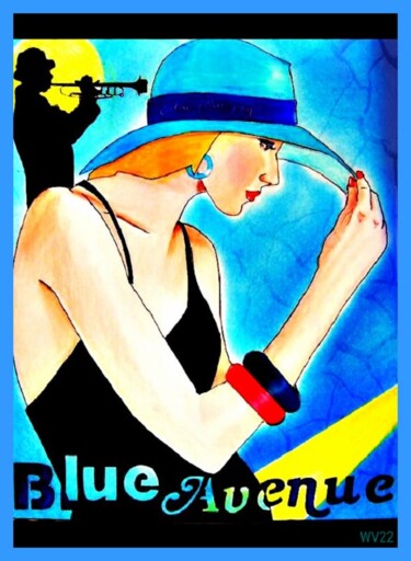 Dibujo titulada "Blue Avenue" por Walter Vermeulen, Obra de arte original, Pintura Digital
