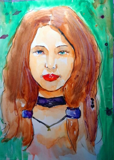 Painting titled "Sally G." by Walter Vermeulen, Original Artwork, Watercolor