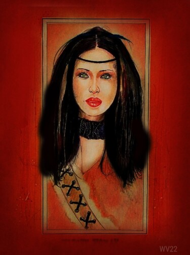 Рисунок под названием "Witchy Woman" - Walter Vermeulen, Подлинное произведение искусства, Карандаш