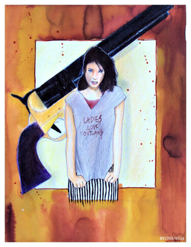 绘画 标题为“Ladies love Outlaws” 由Walter Vermeulen, 原创艺术品, 墨