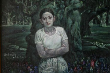Peinture intitulée "LA FILLE DANS LA NU…" par Wancheng Liang, Œuvre d'art originale