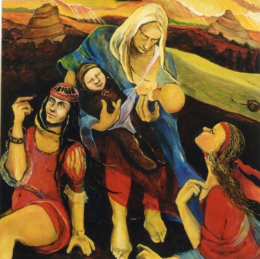 Pittura intitolato "Maternite" da Wanda Dorota Ozieranska, Opera d'arte originale, Olio