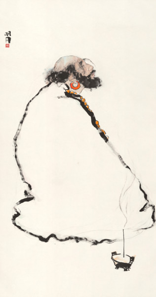 Impressões e gravuras intitulada "Arhat  No1 王明月国画人物：…" por Mingyue Wang Wang Ming Yue, Obras de arte originais, Tinta