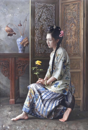 "The Beloved Looking…" başlıklı Baskıresim Mingyue Wang 王明月 tarafından, Orijinal sanat, Petrol