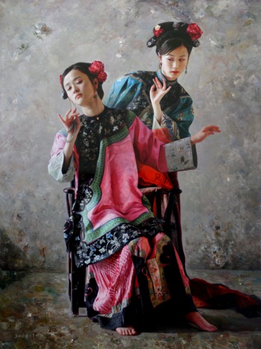 Incisioni, stampe intitolato "Dreaming of Flowers…" da Mingyue Wang Wang Ming Yue, Opera d'arte originale, pigmenti