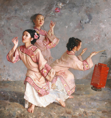 Incisioni, stampe intitolato "Celestial tune 天歌" da Mingyue Wang Wang Ming Yue, Opera d'arte originale, pigmenti