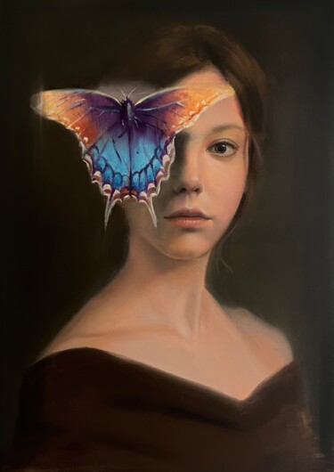 Painting titled "Butterfly" by Wang Quan, Original Artwork, Oil