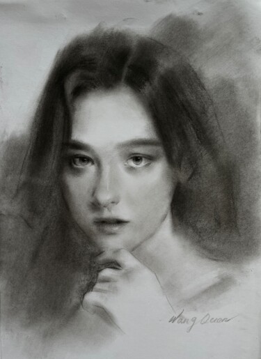 Drawing titled "sketch Portrait of…" by Wang Quan, Original Artwork, Charcoal