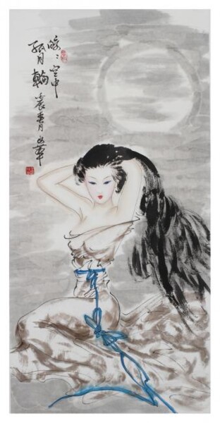绘画 标题为“Nude Girl under Moon” 由Wang, 原创艺术品, 油