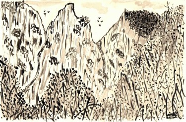 Malerei mit dem Titel "Forêt et montagnes…" von Mf Arts-Créations, Original-Kunstwerk, Acryl