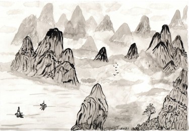 Pintura titulada "Chaînes de montagnes" por Mf Arts-Créations, Obra de arte original, Acrílico