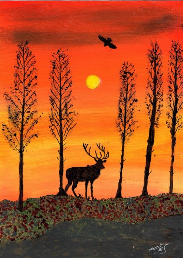 Painting titled "Le grand cerf" by Mf Arts-Créations, Original Artwork, Acrylic