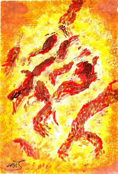 Schilderij getiteld "Flammes du Phénix" door Mf Arts-Créations, Origineel Kunstwerk, Acryl